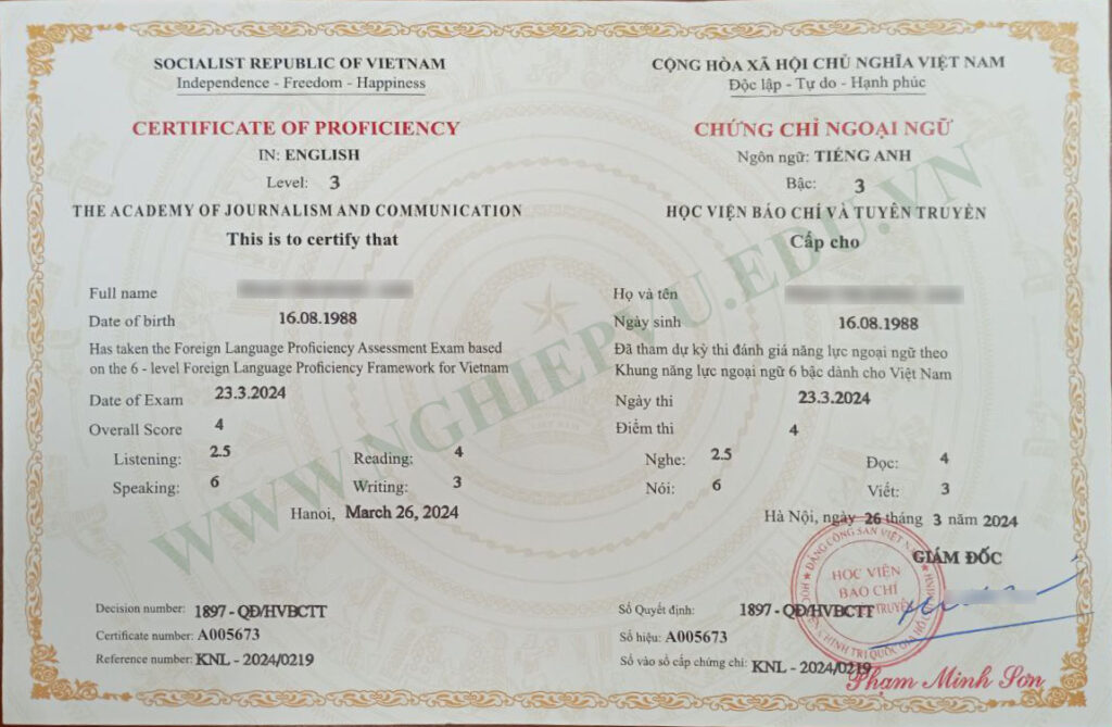 Chứng chỉ tiếng Anh B1 - Nghiệp vụ UEED