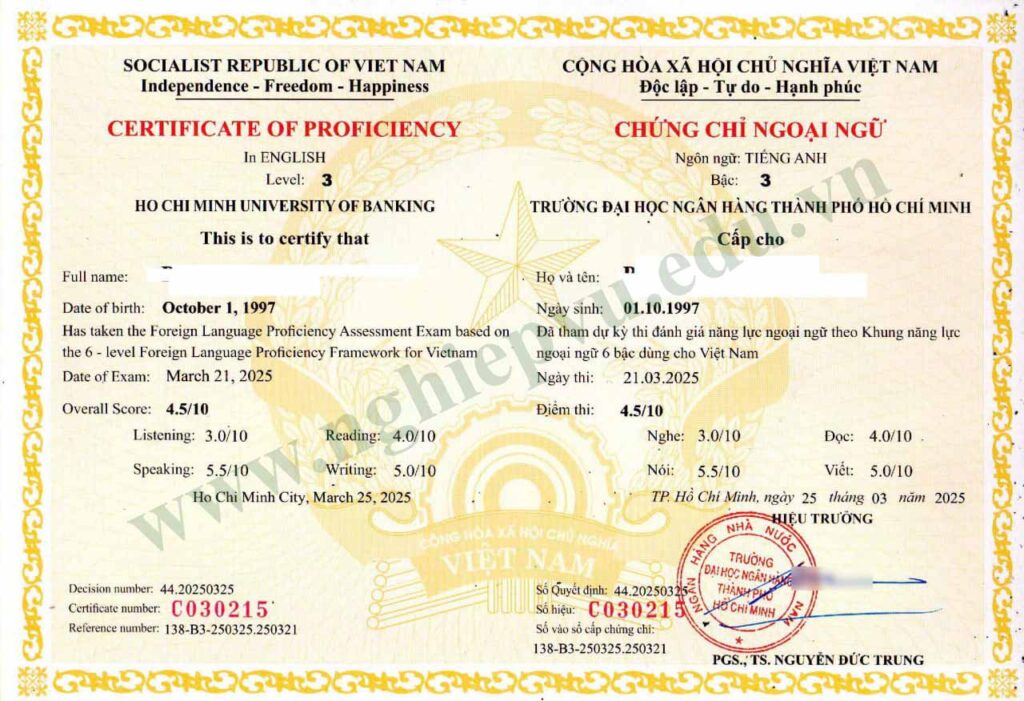 Chứng chỉ tiếng Anh B1 - Nghiệp vụ UEED