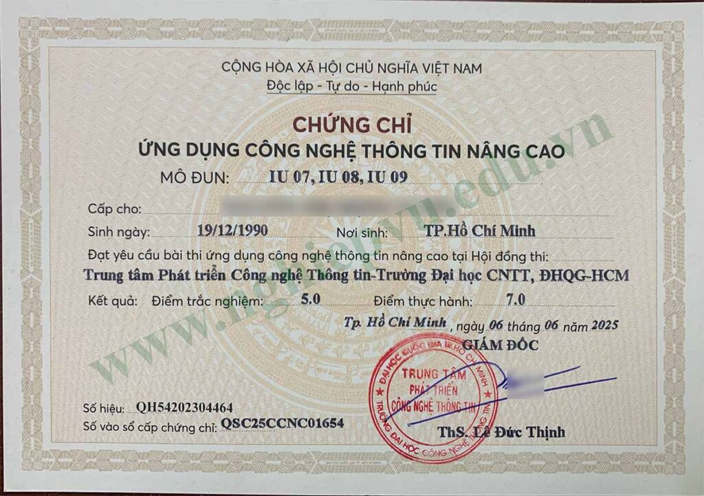 Chứng chỉ ứng dụng công nghệ thông tin Nâng cao - Nghiệp vụ UEED