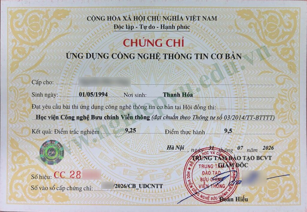 Chứng chỉ ứng dụng công nghệ thông tin cơ bản - Nghiệp vụ UEED