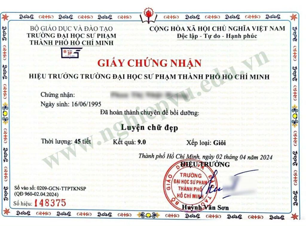 Chứng nhận luyện chữ đẹp - Nghiệp vụ UEED
