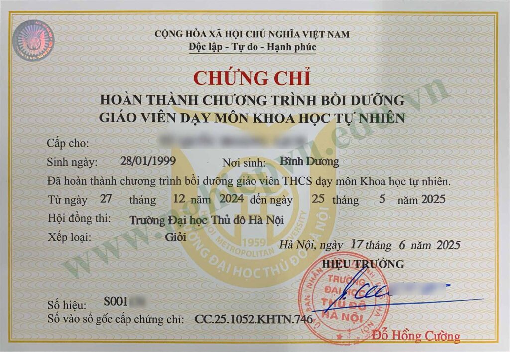 chứng chỉ bồi dưỡng giáo viên THCS dạy môn Khoa học tự nhiên - Trung tâm đào tạo kỹ năng và nghiệp vụ UEED