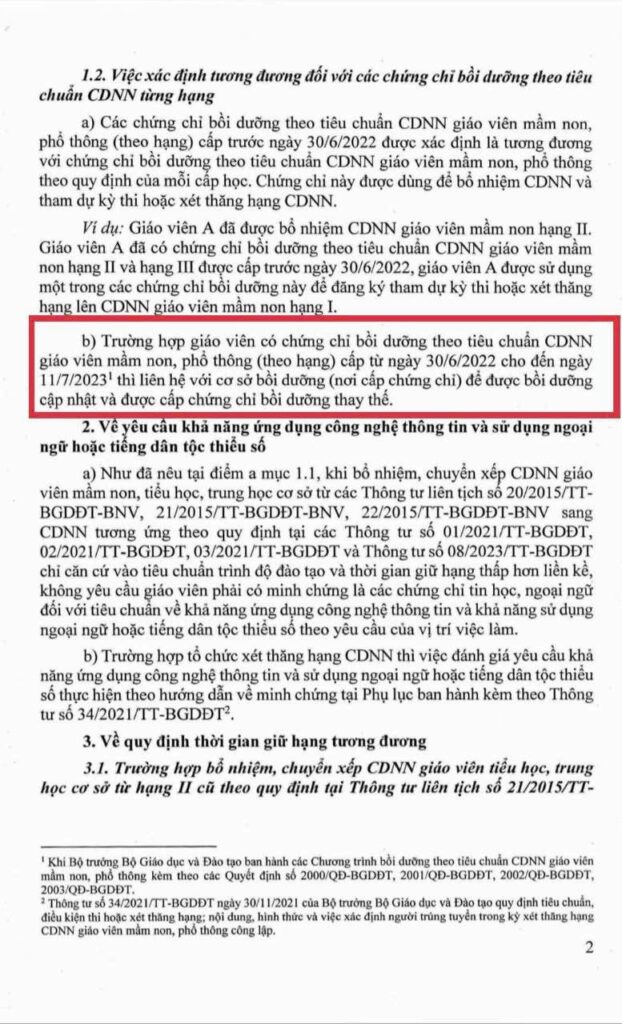 Công văn Bộ GD&ĐT hướng dẫn chứng chỉ chức danh nghề nghiệp giáo viên khi bổ nhiệm CDNN