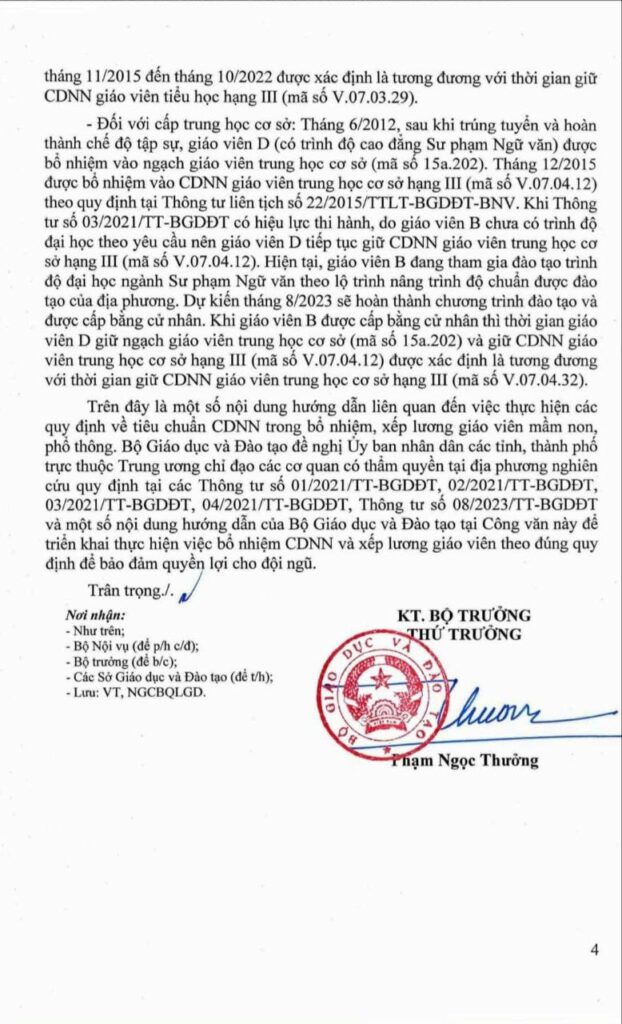 Công văn Bộ GD&ĐT hướng dẫn chứng chỉ chức danh nghề nghiệp giáo viên khi bổ nhiệm CDNN