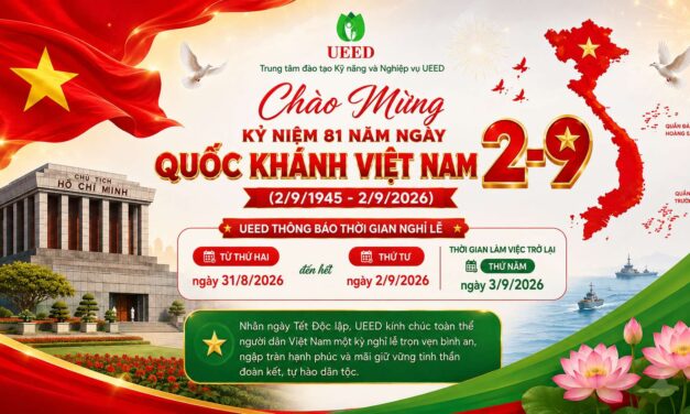 Trung tâm Đào tạo Kỹ năng và Nghiệp vụ UEED thông báo lịch nghỉ lễ Quốc khánh 2/9/2026